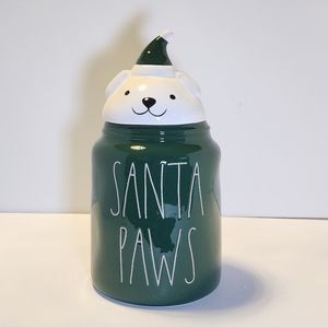 Rae Dunn ~Santa Paws~ Canister Treat Jar With Lid NIB Green and White
